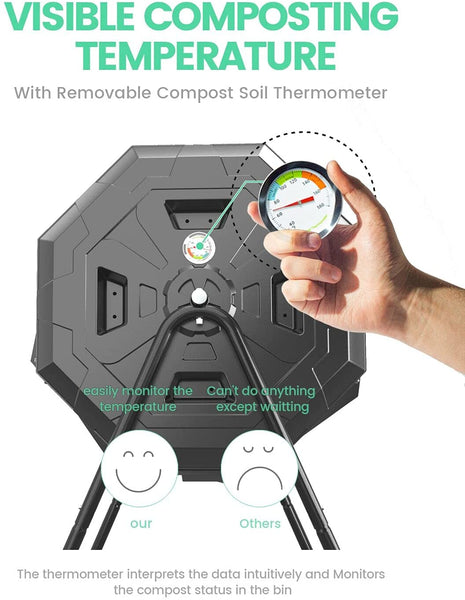 Maze 160 Litre ROTO Organics Composter Bin Tumbler with Dual Chambers & Thermometer