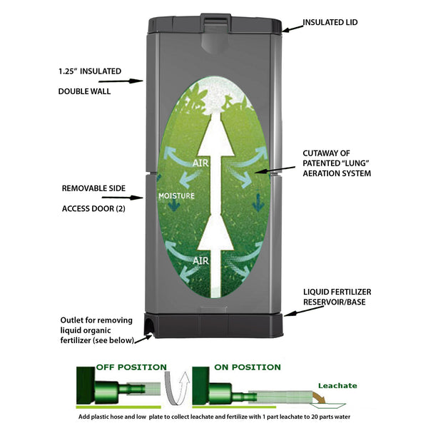 Maze 200L Aerobin Organic Compost Bin with Base - Grey