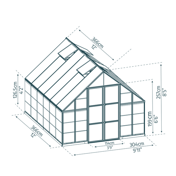 Maze Balance Premium Polycarbonate Greenhouse 10' x 12' - Silver Frame