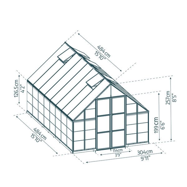 Maze Balance Premium Polycarbonate Greenhouse 10' x 16' - Silver Frame