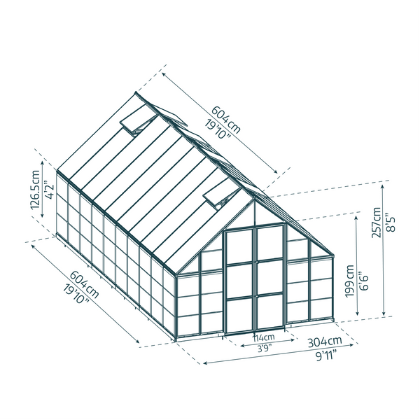 Maze Balance Premium Polycarbonate Greenhouse 10' x 20' - Silver Frame