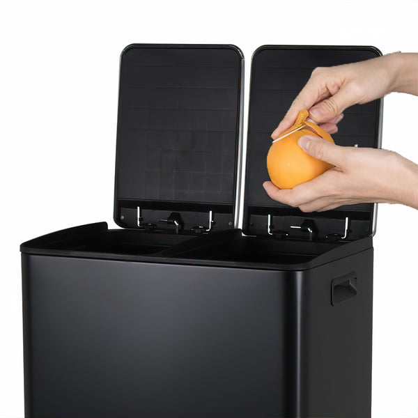 Black 2 Compartment Pedal Bin With Caddy – 2 x 30L plus 3L Caddy