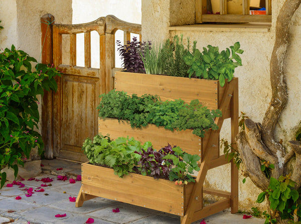 VegTrug Timber Terrace Herb Planter 3 Tier – Natural