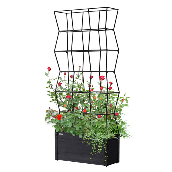 VegTrug Timber Planter Box with Partition Trellis 915 x 350 x 2235mm Charcoal