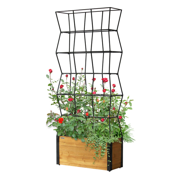 VegTrug Timber Planter Box with Partition Trellis 915 x 350 x 2235mm Natural