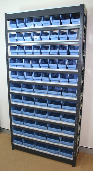 Summit Rivet Bin Shelving Units with Plastic Storage Bins - 70 Bins