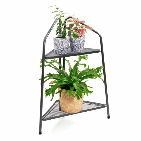 Takasho Modern Corner Metal Plant Stand 2 Shelf - Black