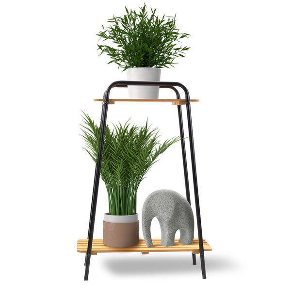 Takasho Moderno Tall Plant Stand 2 Shelf - Black/Natural Timber