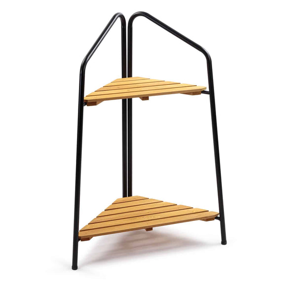 Takasho Moderno Corner Plant Stand 2 Shelf - Black/Natural Timber