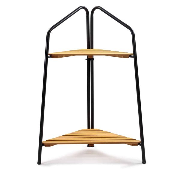 Takasho Moderno Corner Plant Stand 2 Shelf - Black/Natural Timber