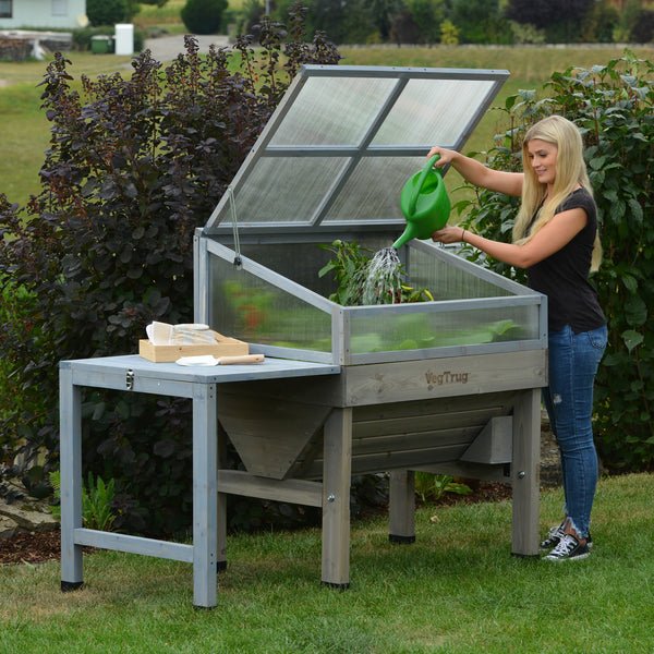 VegTrug Cold Frame for Small 1m Classic Wooden Raised Planter - Grey Wash