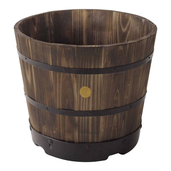 VegTrug Wooden Barrel Medium 46cm with Plastic Base - Burnt Oak (6 Pack)