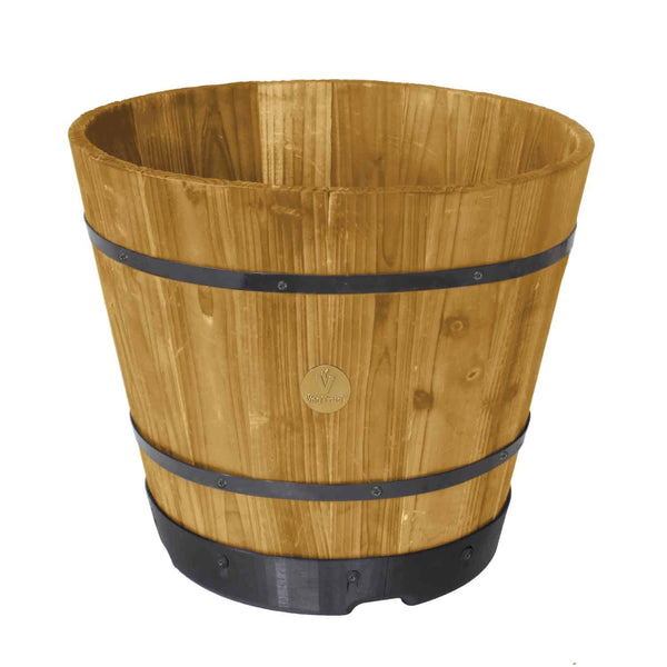 VegTrug Wooden Barrel Medium 46cm with Plastic Base - Natural (6 Pack)