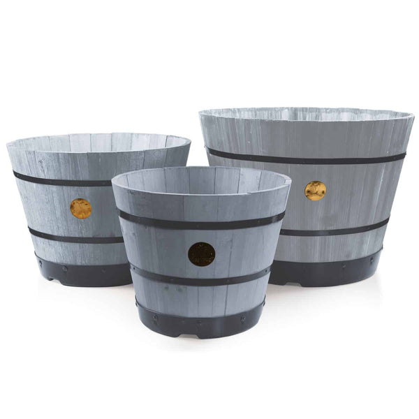 VegTrug Wooden Barrel Large 55cm with Plastic Base - Grey Wash (6 Pack)