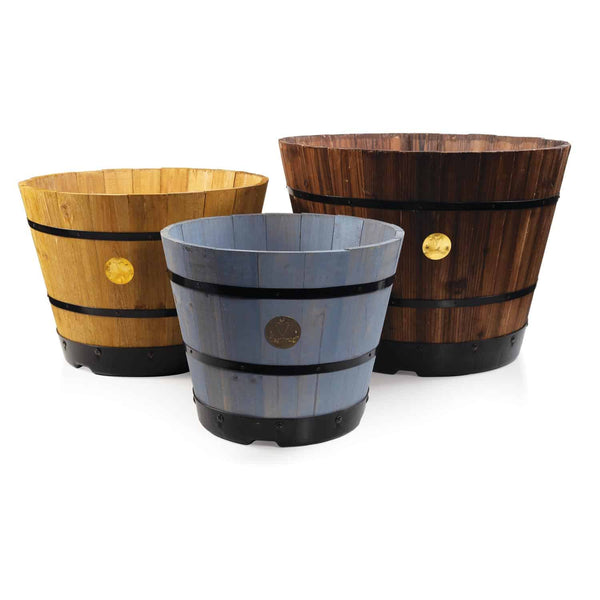 VegTrug Wooden Barrel Small 37cm with Plastic Base - Natural (6 Pack)