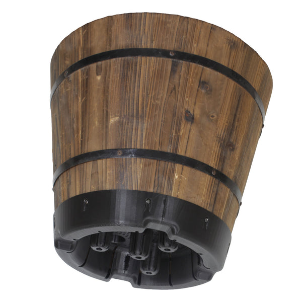 VegTrug Wooden Barrel Medium 46cm with Plastic Base - Burnt Oak (3 Pack)