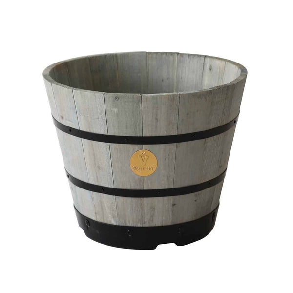 VegTrug Wooden Barrel Large 55cm with Plastic Base - Grey Wash (3 Pack)