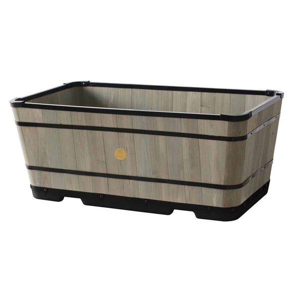 VegTrug Wooden Planter Trough 90cm with Plastic Base - Grey Wash (3 Pack)