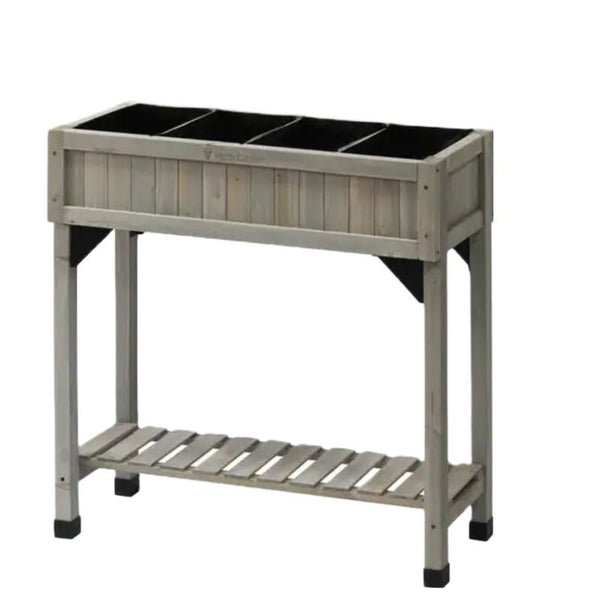 VegTrug Slim Timber Raised Herb Planter 4 Pockets with Shelf - Grey Wash